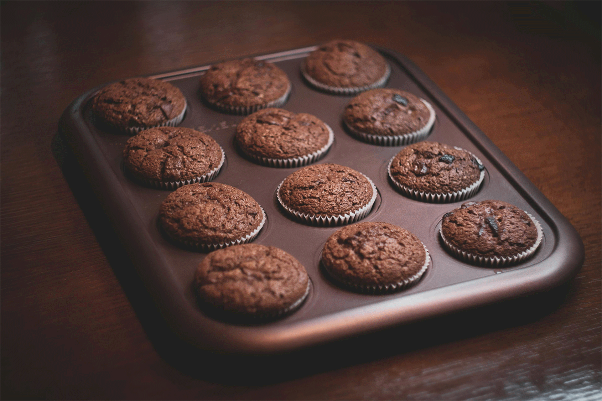 a pan of cupcakes